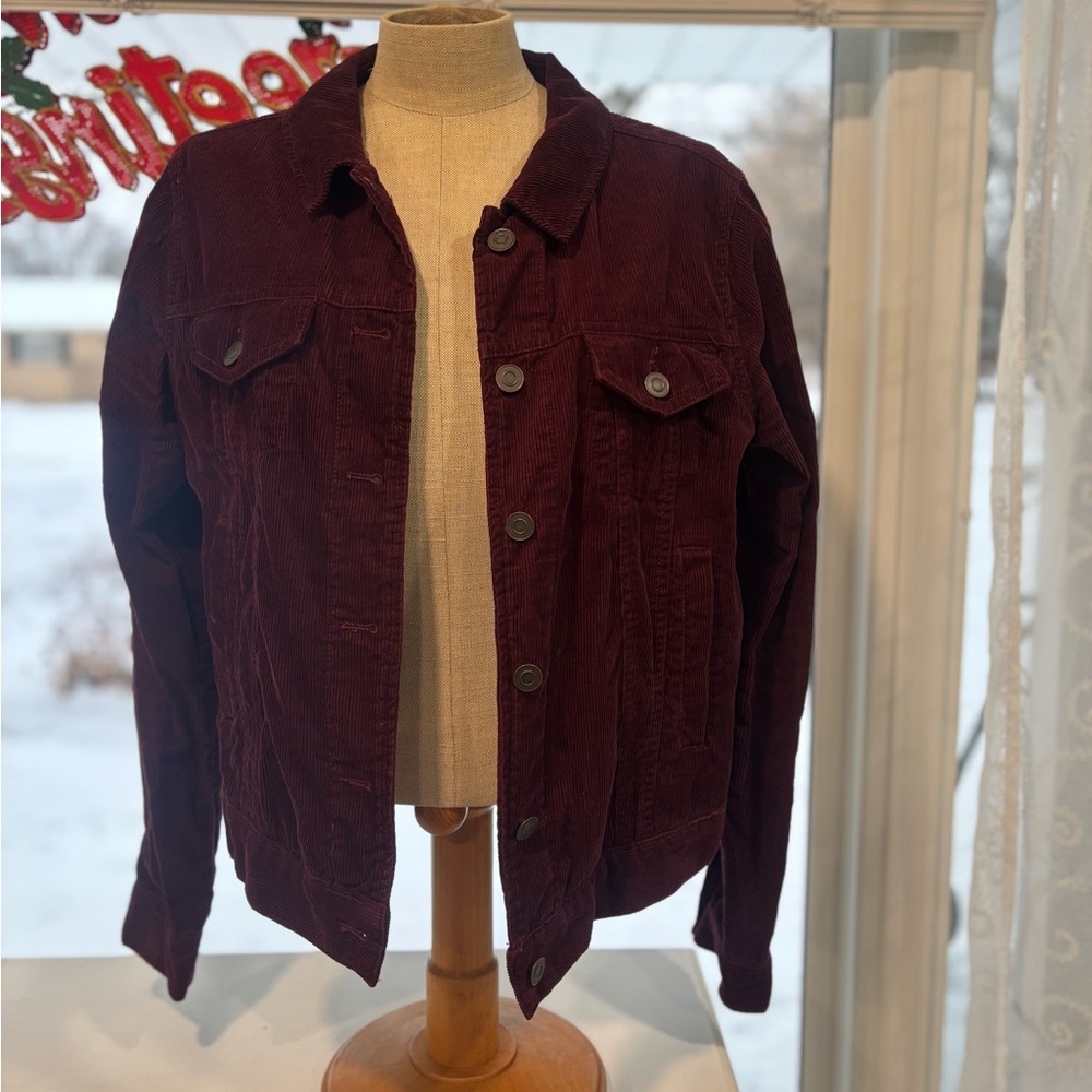 Ashley Burgundy Corduroy Button Front Jacket Size Large